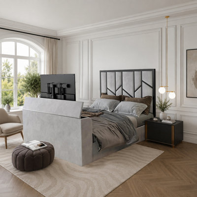  - Alderley Luxe Upholstered Silver Television Bed Frame
