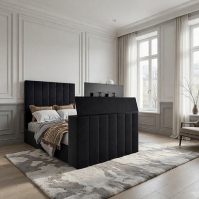  - Ardingly Upholstered Soft Velvet Line Black Tv Bespoke Bed Frame