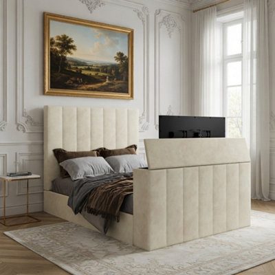  - Ardingly Upholstered Soft Velvet Line Cream Tv Bespoke Bed Frame
