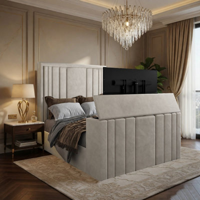  - Artlebeck Upholstered Soft Velvet Pebble Tv Bespoke Bed Frame