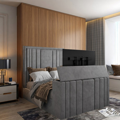  - Artlebeck Upholstered Soft Velvet Grey Tv Bespoke Bed Frame