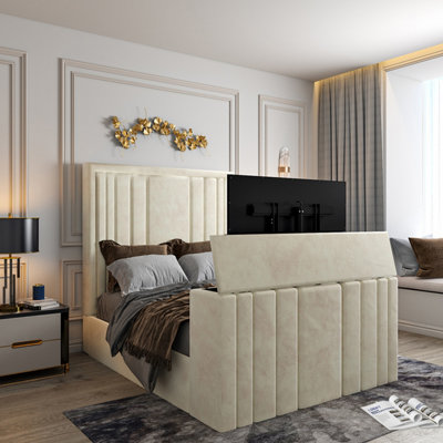  - Artlebeck Upholstered Soft Velvet Cream Tv Bespoke Bed Frame