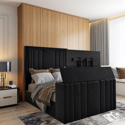  - Artlebeck Upholstered Soft Velvet Black Tv Bespoke Bed Frame