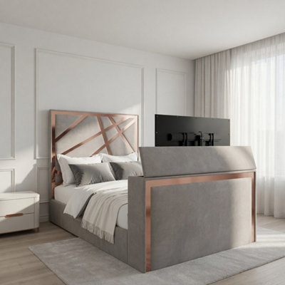  - Ashton Upholstered Soft Velvet Pebble Tv Bed Frame
