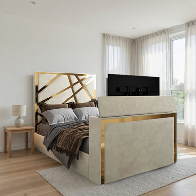  - Ashton Upholstered Soft Velvet Cream Tv Bed Frame