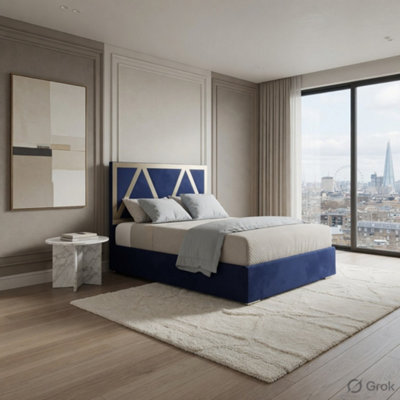  - Erdington Upholstered Soft Velvet Blue Metal Designer Bed Frame