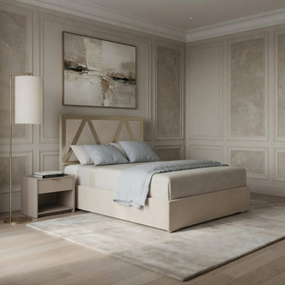  - Erdington Upholstered Soft Velvet Beige Metal Designer Bed Frame