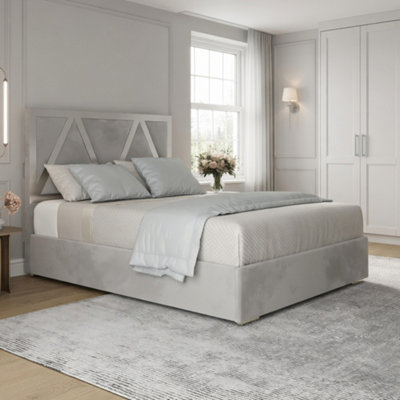  - Erdington Upholstered Soft Velvet Grey Metal Designer Bed Frame