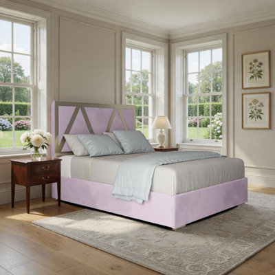  - Erdington Upholstered Soft Velvet Pink Metal Designer Bed Frame