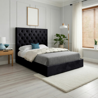 - Fetcham Upholstered Black Soft Velvet Designer Bed Frame
