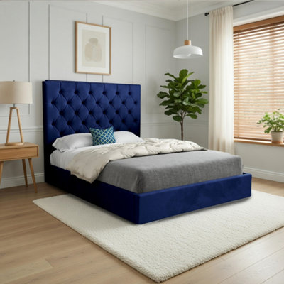  - Fetcham Upholstered Blue Soft Velvet Designer Bed Frame