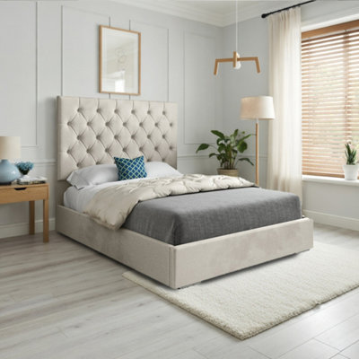  - Fetcham Upholstered Beige Soft Velvet Designer Bed Frame