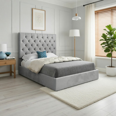  - Fetcham Upholstered Grey Soft Velvet Designer Bed Frame