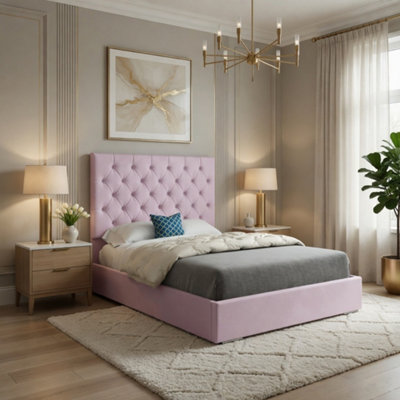 - Fetcham Upholstered Pink Soft Velvet Designer Bed Frame
