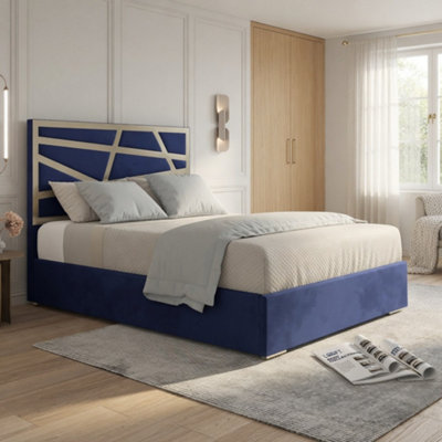  - Fremington Upholstered Soft Velvet Blue Metal Designer Bed Frame