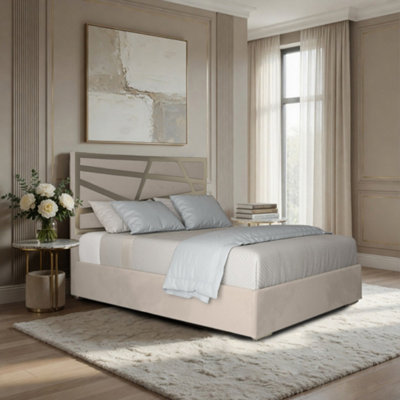  - Fremington Upholstered Soft Velvet Beige Metal Designer Bed Frame