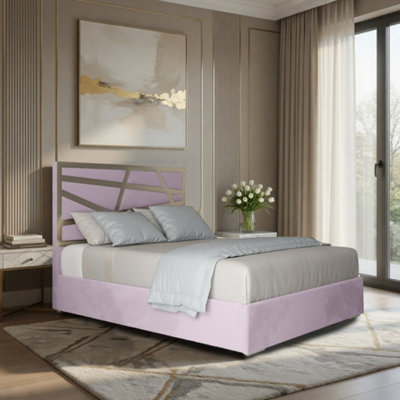  - Fremington Upholstered Soft Velvet Pink Metal Designer Bed Frame