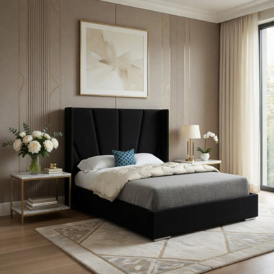  - Glapthorn Wide Curved Black Soft Velvet Designer Bed Frame