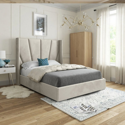  - Glapthorn Wide Curved Beige Soft Velvet Designer Bed Frame