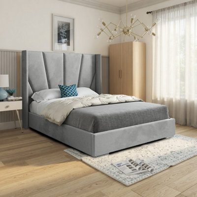  - Glapthorn Wide Curved Grey Soft Velvet Designer Bed Frame