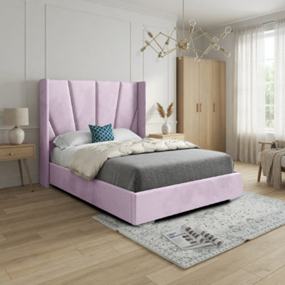  - Glapthorn Wide Curved Pink Soft Velvet Designer Bed Frame