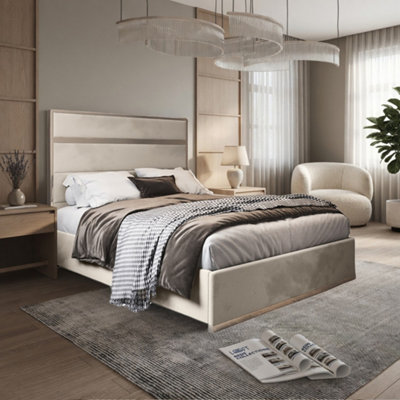  - Holt Upholstered Soft Velvet Beige Metal Designer Bed Frame