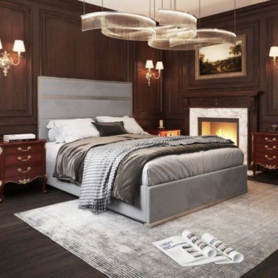  - Holt Upholstered Soft Velvet Grey Metal Designer Bed Frame