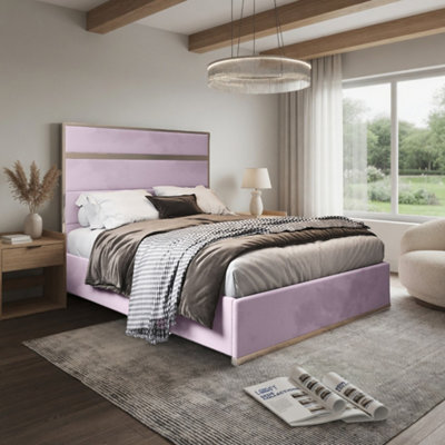  - Holt Upholstered Soft Velvet Pink Metal Designer Bed Frame