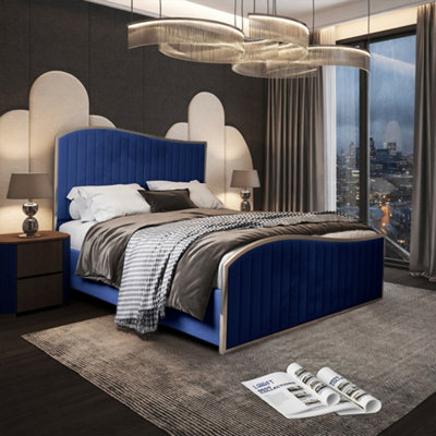  - Hurstpierpoint Upholstered Soft Velvet Blue Metal Designer Bed Frame