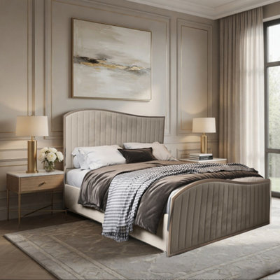  - Hurstpierpoint Upholstered Soft Velvet Beige Metal Designer Bed Frame