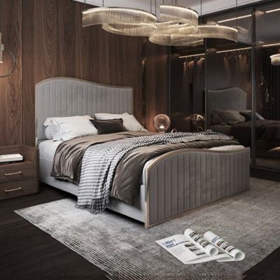  - Hurstpierpoint Upholstered Soft Velvet Grey Metal Designer Bed Frame