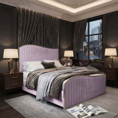  - Hurstpierpoint Upholstered Soft Velvet Pink Metal Designer Bed Frame