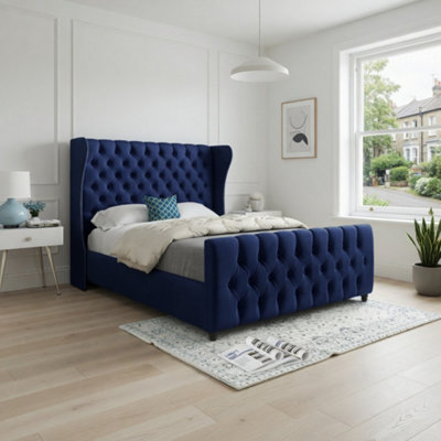  - Kettering Straight Upholstered Blue Soft Velvet Designer Bed Frame