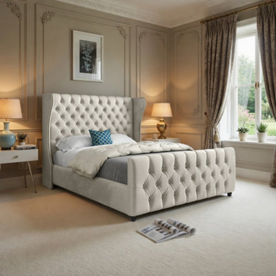  - Kettering Straight Upholstered Beige Soft Velvet Designer Bed Frame