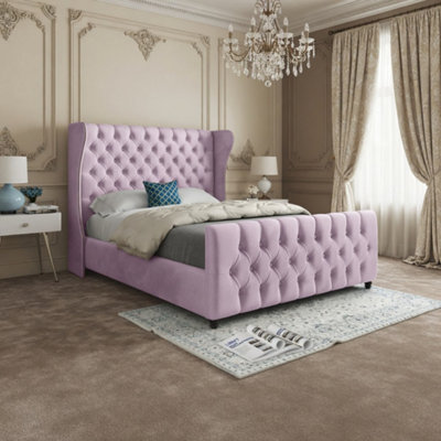  - Kettering Straight Upholstered Pink Soft Velvet Designer Bed Frame