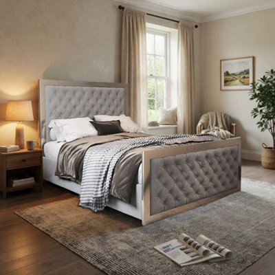  - Mawdesley Upholstered Soft Velvet Grey Metal Designer Bed Frame