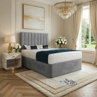  - Quatt Upholstered Grey Soft Velvet Designer Bed Frame