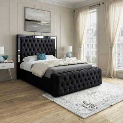  - Redesdale Mirror Upholstered Black Soft Velvet Designer Bed Frame