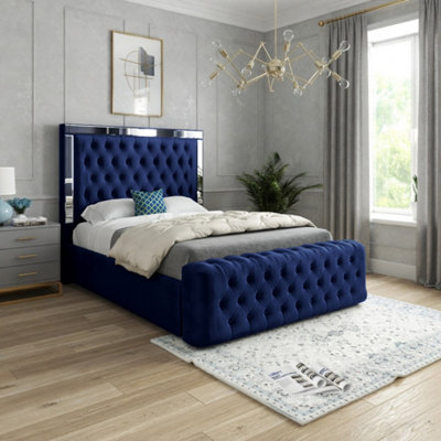 - Redesdale Mirror Upholstered Blue Soft Velvet Designer Bed Frame