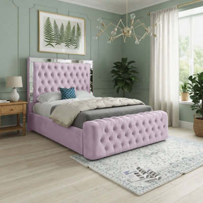  - Redesdale Mirror Upholstered Pink Soft Velvet Designer Bed Frame