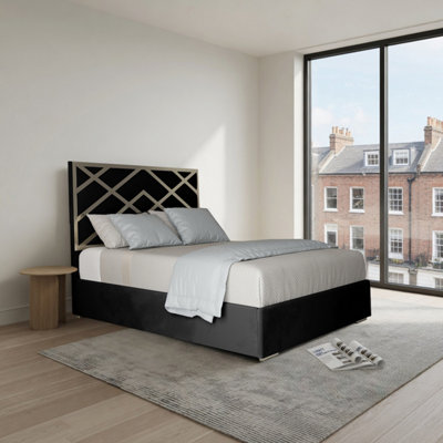  - Ripponden Upholstered Soft Velvet Black Metal Designer Bed Frame