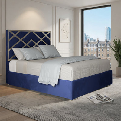  - Ripponden Upholstered Soft Velvet Blue Metal Designer Bed Frame