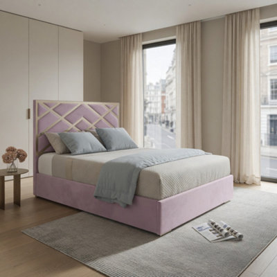  - Ripponden Upholstered Soft Velvet Pink Metal Designer Bed Frame