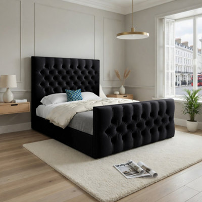  - Rothwell Upholstered Black Soft Velvet Designer Bed Frame