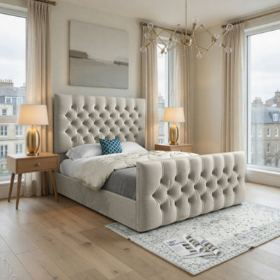  - Rothwell Upholstered Beige Soft Velvet Designer Bed Frame