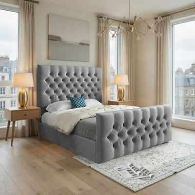 - Rothwell Upholstered Grey Soft Velvet Designer Bed Frame