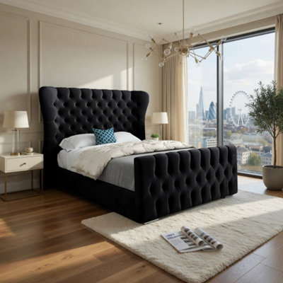  - Silverdale Wide Curved Black Soft Velvet Designer Bed Frame