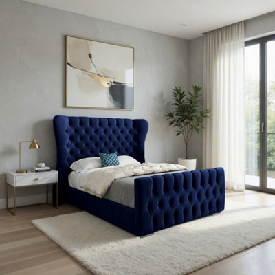  - Silverdale Wide Curved Blue Soft Velvet Designer Bed Frame