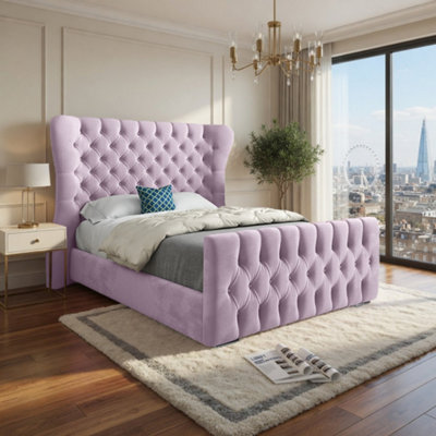  - Silverdale Wide Curved Pink Soft Velvet Designer Bed Frame