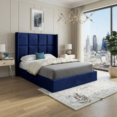  - Sproatley Winged Upholstered Blue Soft Velvet Designer Bed Frame